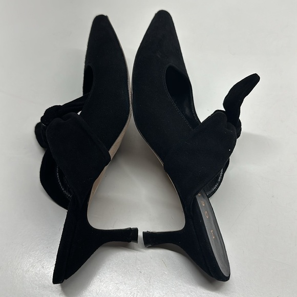 M Gemi Lasso Suede Pointed Toe Tie Bow Heeled Open Back Mules Shoes Black US 6.5 - Picture 7 of 11